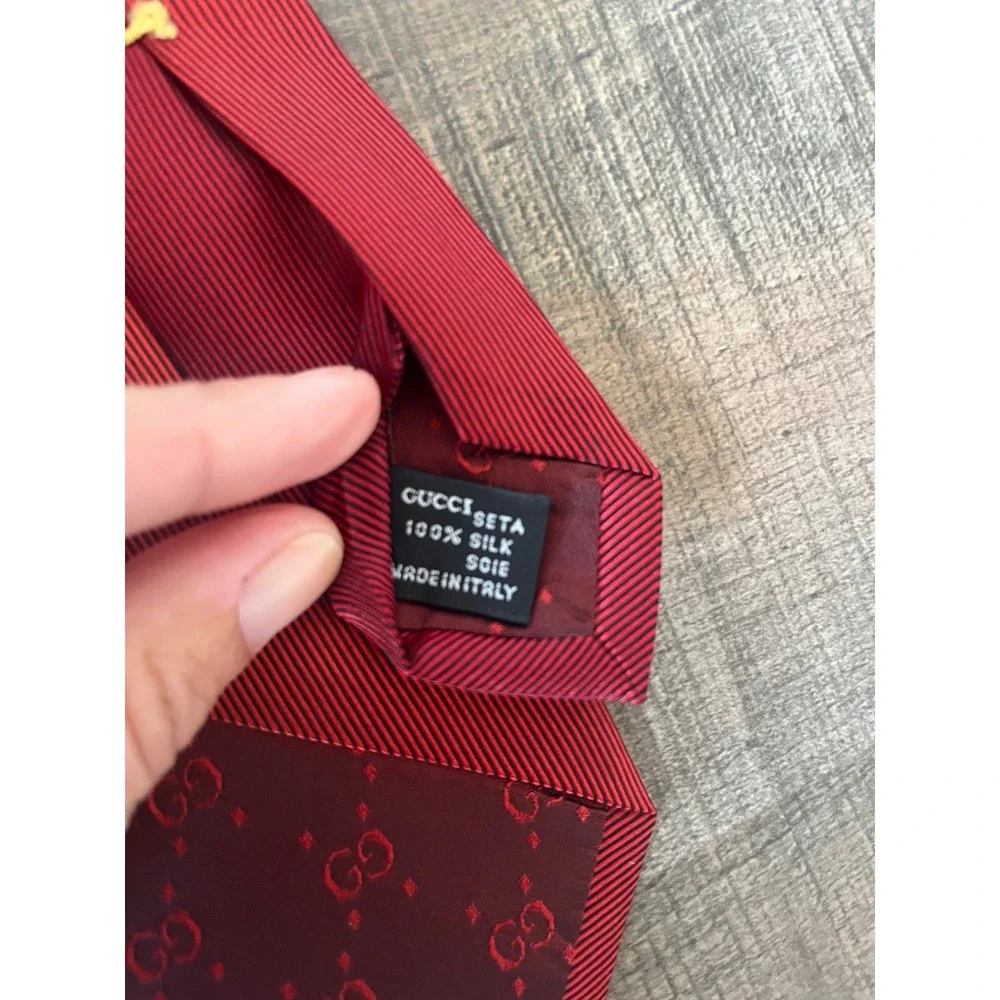 VTG Gucci Mens Silk Tie Burgundy Red Ombre Gradient Ribbed GG Monogram Italy